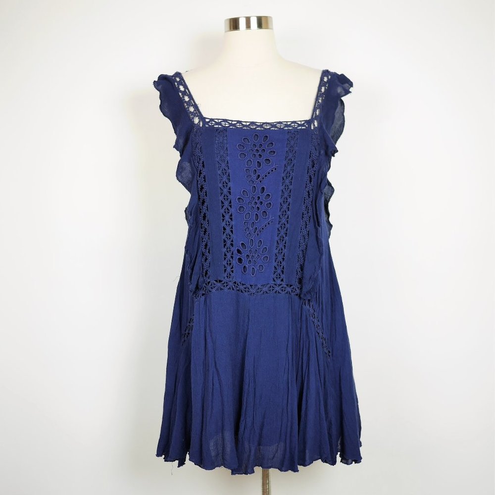 FP One Blue sleeveless gauze mini dress fit flare